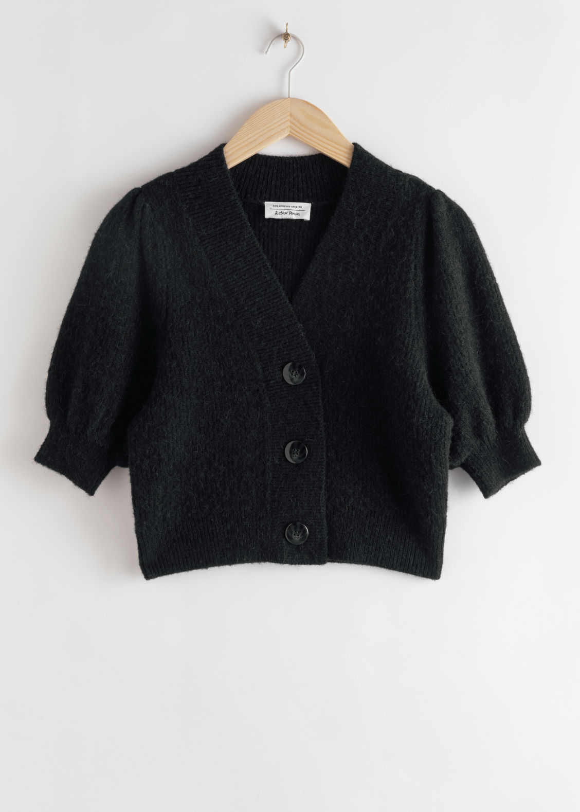 leopard puff sleeve wool blend cardigan