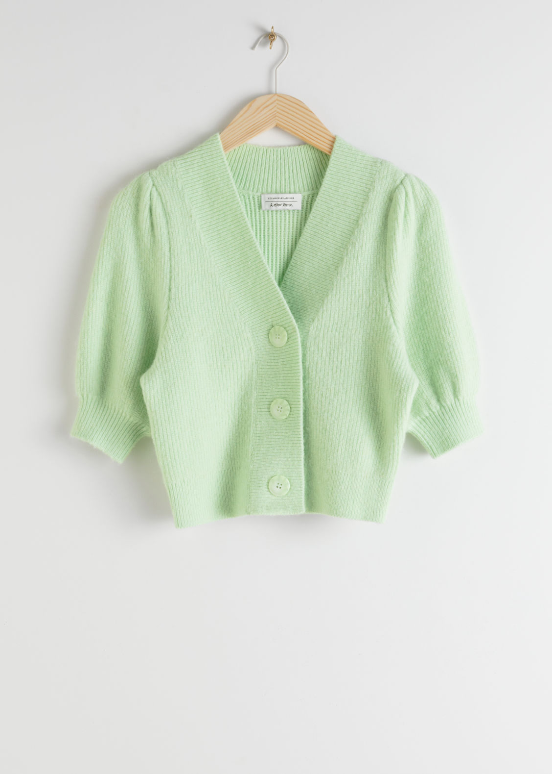 leopard puff sleeve wool blend cardigan