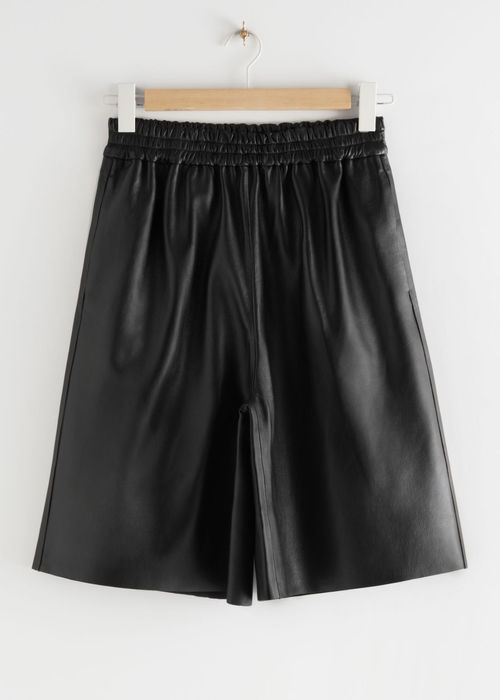 Pull-On Leather Shorts - Black