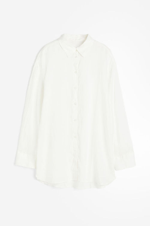 H & M - Long linen shirt -...