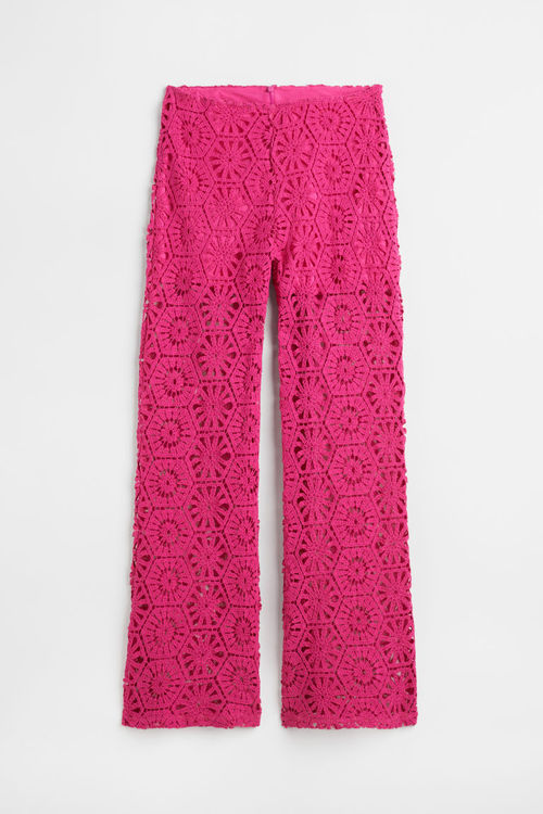 H & M - Straight crocheted-look trousers - Pink