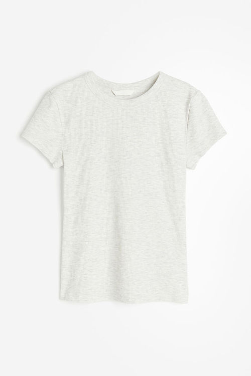 H & M - Ribbed T-shirt - Grey