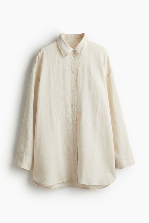 H & M - Long linen shirt -...