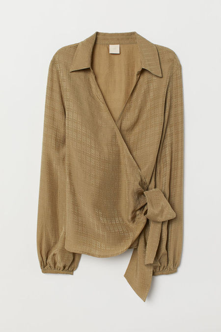 H & M - Wrapover blouse with ties - Green