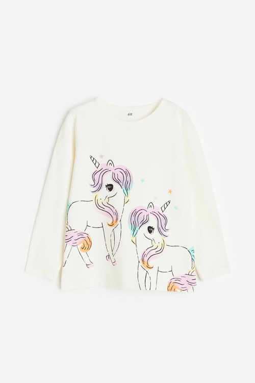 H & M - Printed jersey top -...