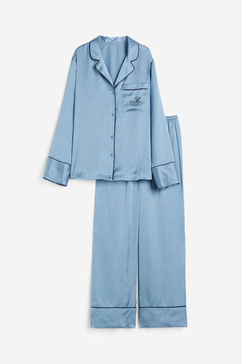 H & M - Satin pyjama shirt and bottoms - Blue, £32.99
