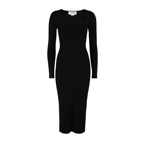 STRETCH KNIT MIDI DRESS - Black