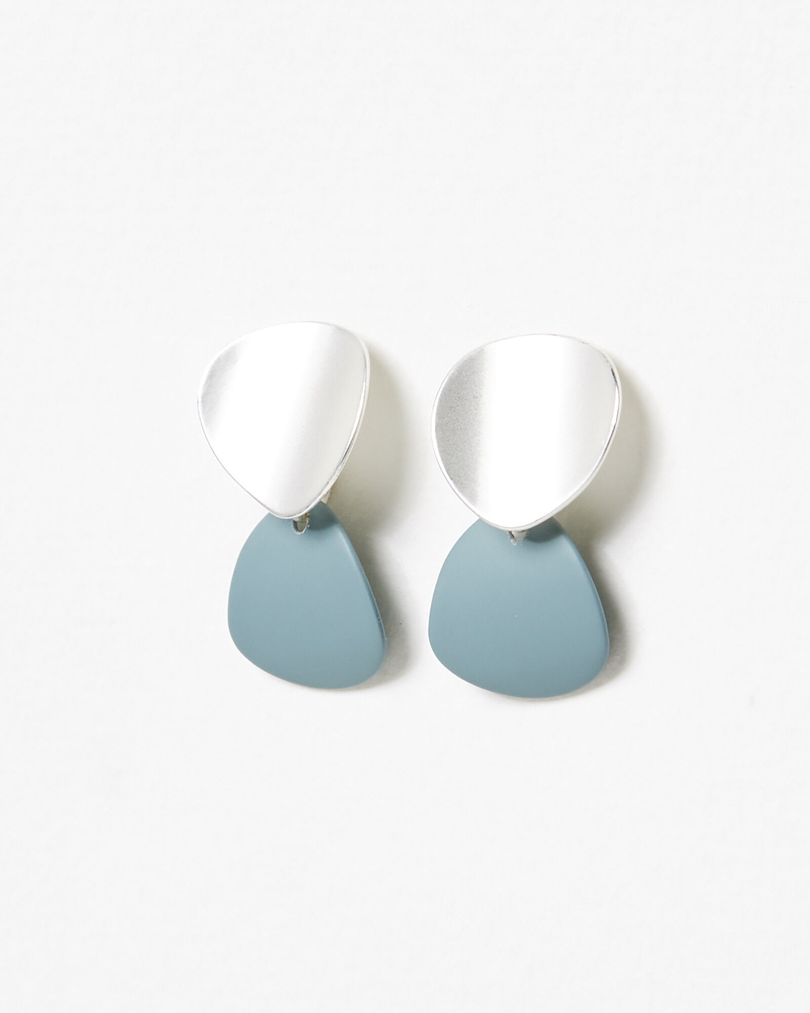 Anatola textured double disc silver drop earrings top