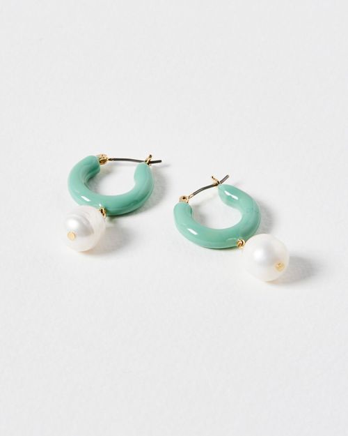 Emilia Pearl Drop Green Hoop...