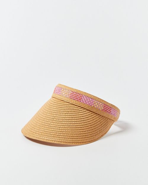 Pink Woven Trim Visor Hat