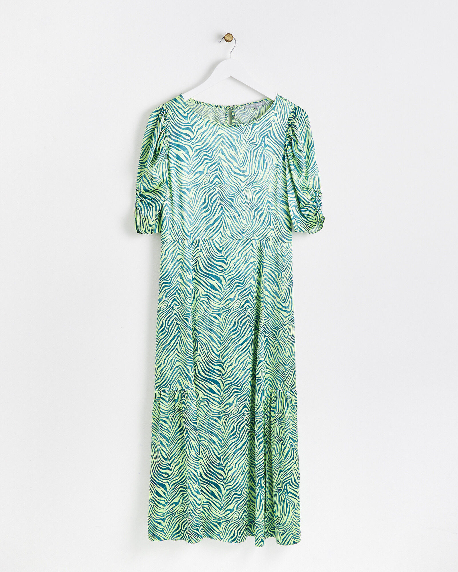Oliver bonas teal animal print dress top
