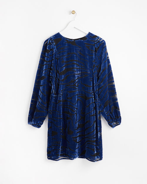 Blue Velvet Sheer Mini Dress,...