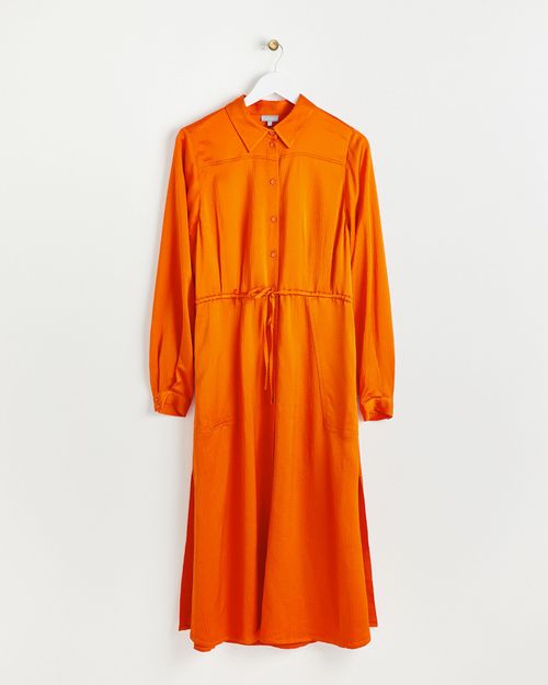 Satin Orange Shirt Midi...