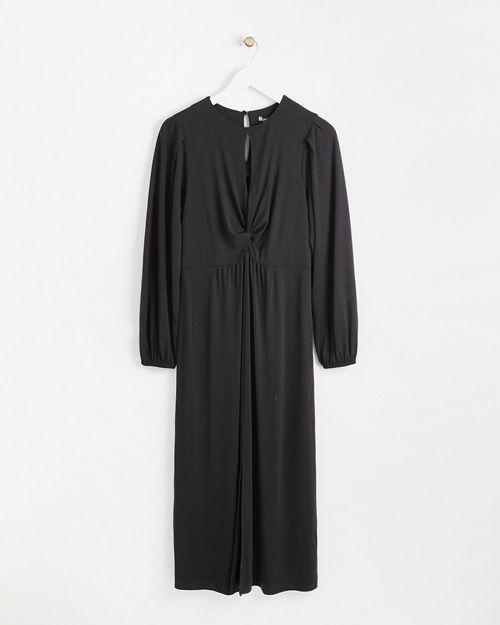 Twist Front Black Jersey Midi...