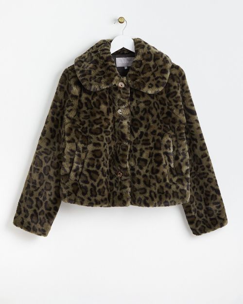 Green Animal Faux Fur Coat,...