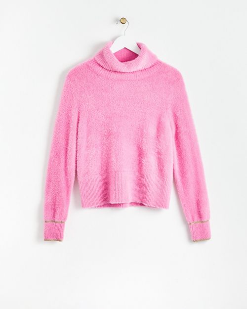 Fluffy Pink Roll Neck Knitted...