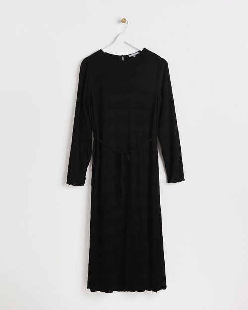 Black Striped Ruched Midi...