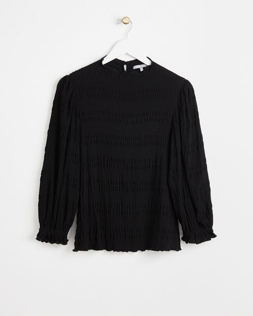 Black Striped Ruched Top,...