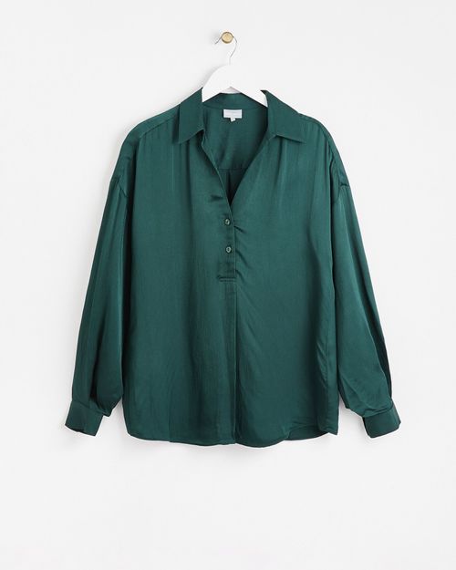 Oversized Green Satin Shirt,...