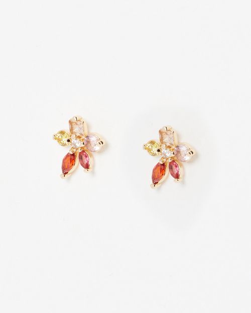 Nora Red Flower Stud Earrings