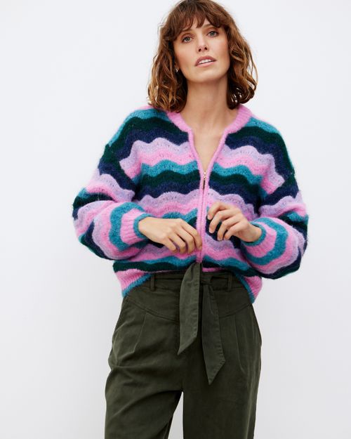 Wavy Stripe Knitted Bomber...