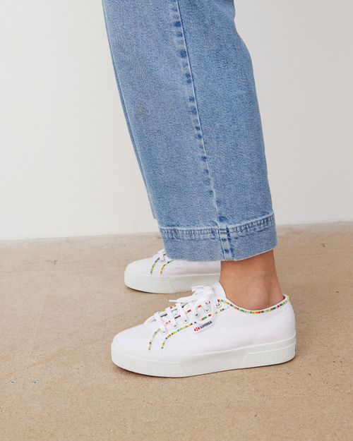 Superga Beaded White Flatform...