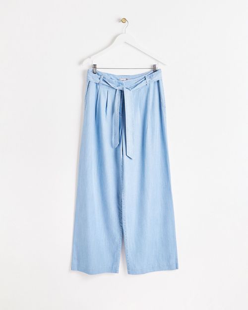 Blue Chambray High Waist Wide...