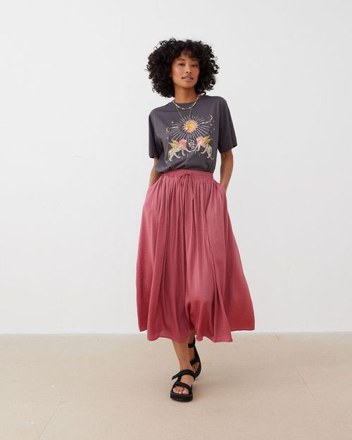 Rose Pink Pleated Midi Skirt,...