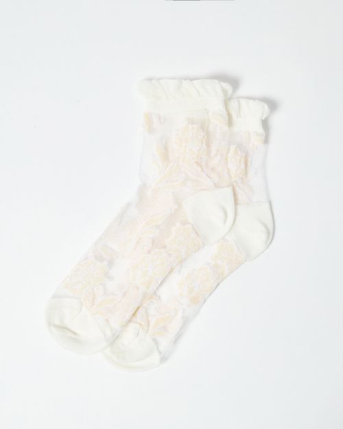White Floral Sheer Ankle Socks