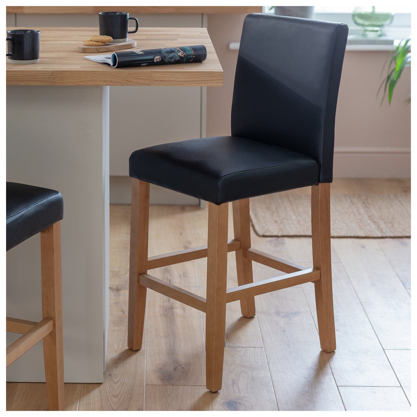 Argos Home Winslow Faux Leather Bar Stool Black 80.00