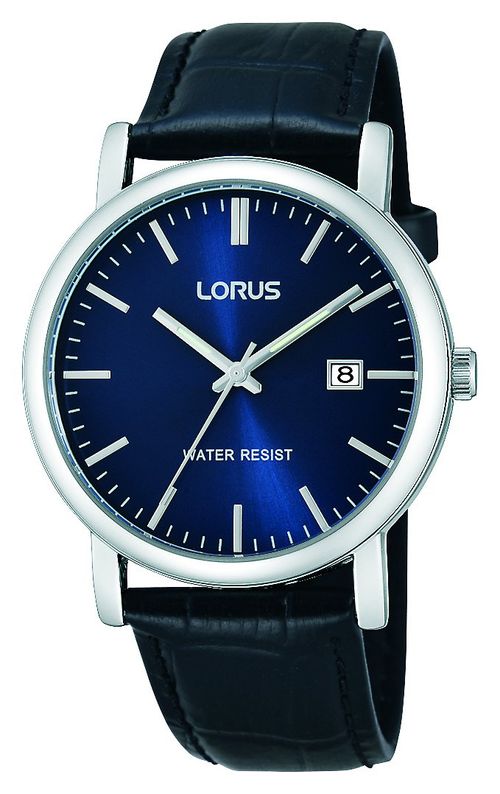 Lorus Men's Blue Dial Black Leather Strap Watch