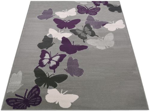 Butterflies Woven Short Pile Rug - 120x170cm - Grey.