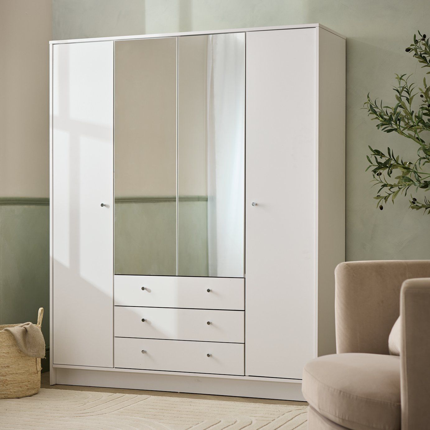 Argos Home Malibu 4 Door 3 Drawer Mirror Wardrobe White