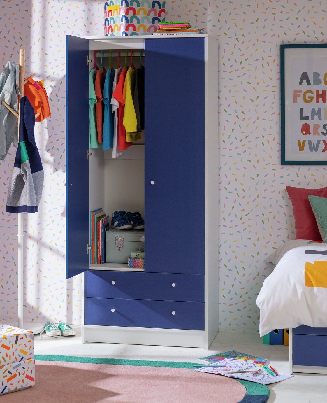 Blue and white wardrobe best sale