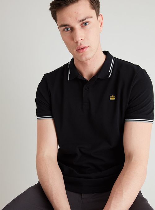 Black Pique Short Sleeve Polo...