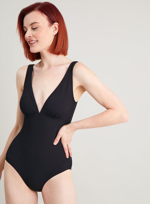 Black Textured Swimsuit With...