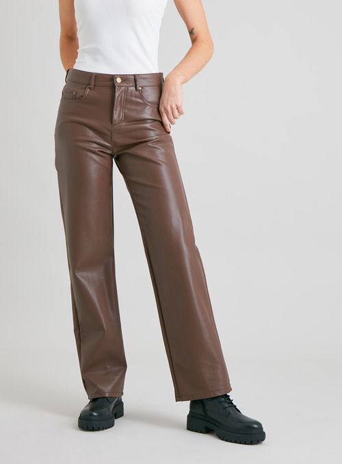 Brown Faux Leather Trousers -...