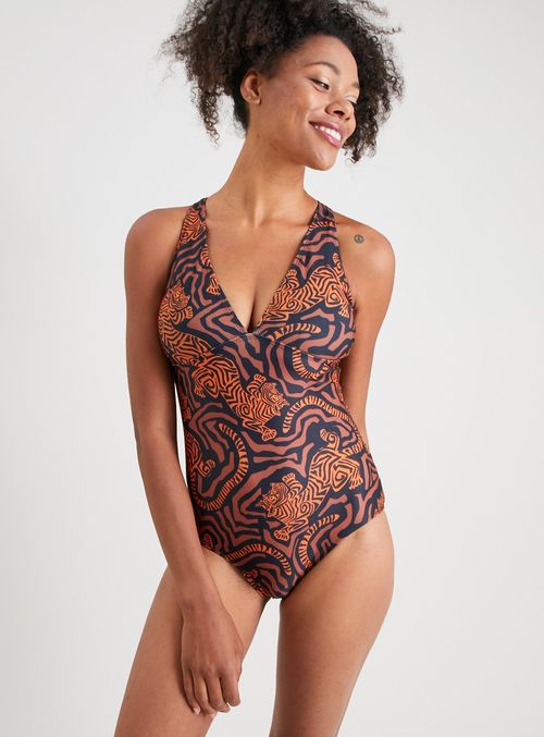 Orange Tiger Print Swimsuit 10