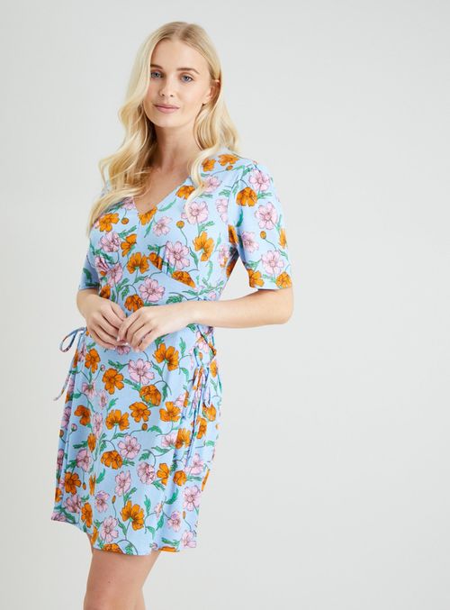 Blue Floral Crinkle Tea Dress...