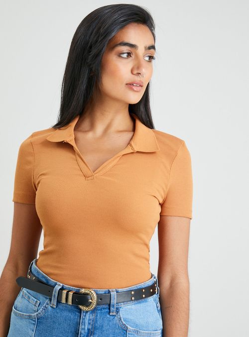 Tan Collared Skinny Fit...