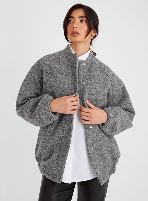 Grey Boucle Bomber Jacket 24