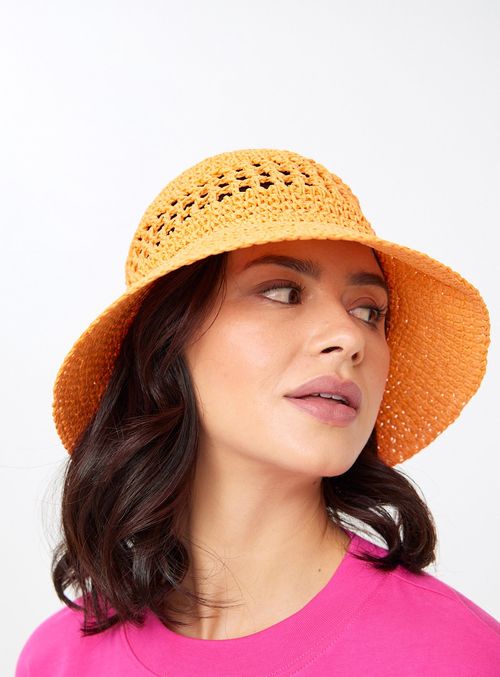 Orange Clouche Straw Hat One...