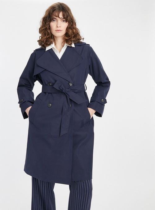 Navy Longline Belted Trench...