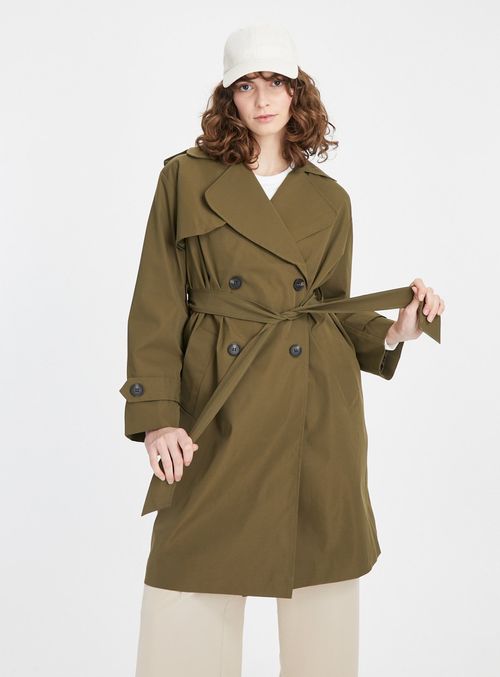 Khaki Longline Belted Trench...