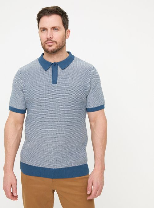 Teal Jacquard Stitch Polo...