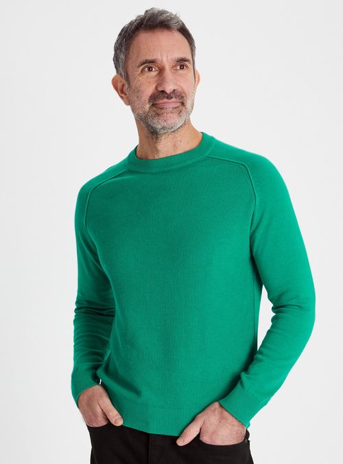 Green Textured Crew Neck...