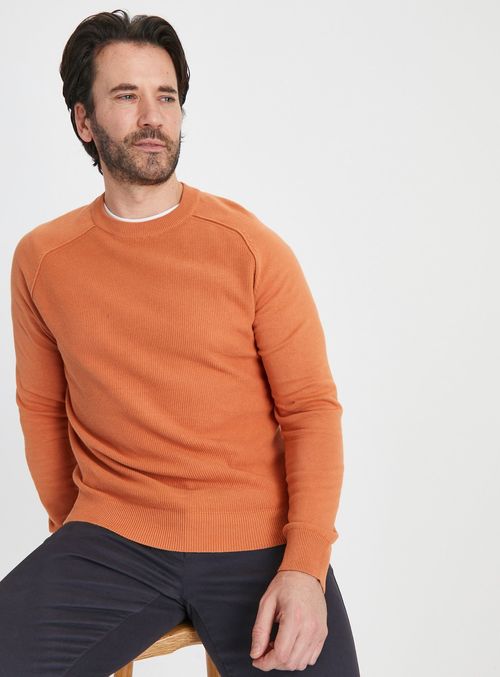 Orange Textured Crew Neck...