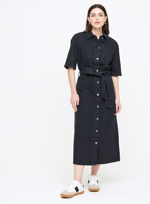 Black Denim Midi Shirt Dress 6