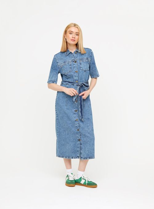 Blue Denim Midi Shirt Dress 6