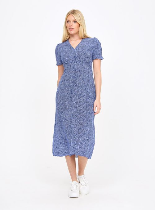 Blue Ditsy Print Midi Tea...